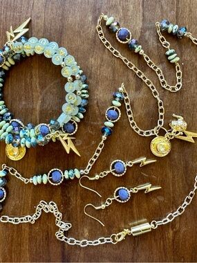 Storm inside a Teacup 3 pc set coil bracelet necklace Opalite Taylor Swift theme